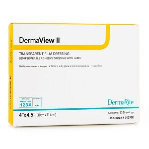 Dermarite DermaView II Transparent Adhesive Film Dressings - DermaView II Transparent Adhesive Film Wound Dressing, 4" x 4.5" - 00253E