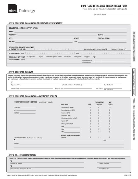 Alere Toxicology Oral Result Forms