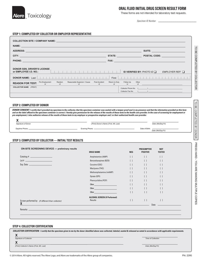 Alere Toxicology Oral Result Forms