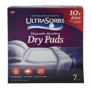 Medline Disposable Dry Pad Underpads - UltraSorbs Disposable Absorbent Drypad Underpads, Retail Packaging, 23" x 36", 7/PK - DRY2336RET7
