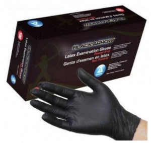 Dynarex Black Arrow Latex Exam Gloves - Powder-Free Latex Exam Gloves, Black, Size S, 100/Box - 2321