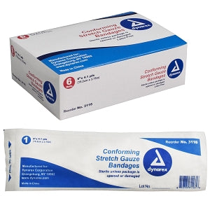 Dynarex Corporation Sterile Stretch Gauze Bandage Roll - Stretch Polyester Gauze Bandage, Sterile, 6" x 4-1/10 yd. - 3116