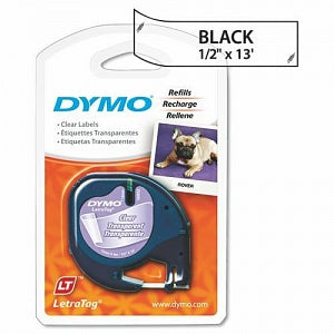 Dymo Clear Tape Cassettes for Dymo LetraTag Label Maker - LetraTag Plastic Label Tape Cassette, 1/2" x 13 ft., Clear - 16952