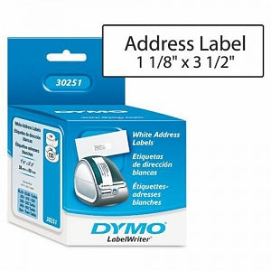 Dymo LabelWriter Label Printers - LabelWriter 1-1/8" x 3-1/2" Address Label, 130/Roll - 30251