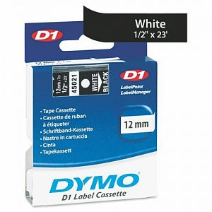 Dymo D1 High-Performance Polyester Removable Labeling Tapes - D1 High-Performance Polyester Removable Label Tape, 1/2" x 23 ft., White on Black - 45021