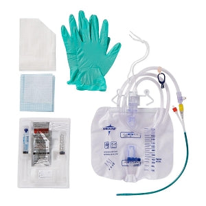 Medline Silvertouch 2-Layer Foley Catheter Trays - Two-Layer Tray with Drain Bag and Silvertouch 100% Silicone Foley Catheter, 18 Fr, 10 mL - DYND140218
