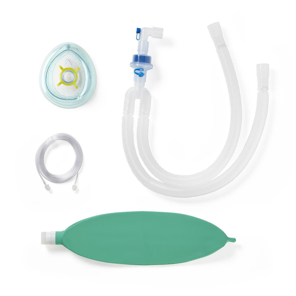 Adult Anesthesia Circuit with 90" Expandable Tubing, 1 HMEF, 3 L Bag, Gas Sampling Line, Size 5 Flexible Mask with Top Valve