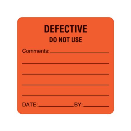 Defective/Out of Service/Do Not Remove Labels Defective Do Not Use Date" - FL Red - 2.5"W x 2.5"H