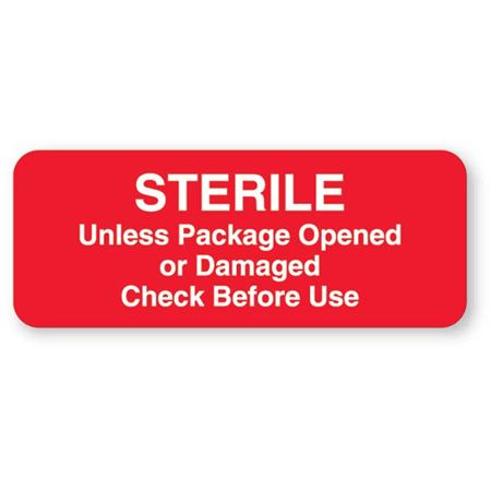 Disinfection Labels Sterile Unless Opened Labels - Red - 2.25"W x 0.875"H