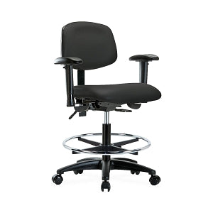 Ecom Seating Vinyl Medium Back Chairs - Vinyl Medium Back Chair, Black, Chrome Base, Foot Ring, Tilt, Armrests, Casters - VMBCH-CR-T1-A1-CF-CC-8540