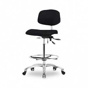 EO2 Concepts Class 100 Cleanroom Medium Bench-Height Chairs - Class 100 Cleanroom Medium Bench-Height Chair, Vinyl, Chrome Adjustable Foot Ring, Casters, Black - NCR-VMBCH-CR-T0-A0-CF-CC-8540