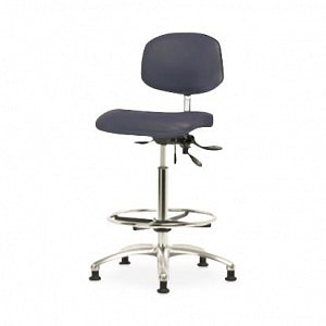 EO2 Concepts Class 100 Cleanroom Medium Bench-Height Chairs - Class 100 Cleanroom Medium Bench-Height Chair, Vinyl, Chrome Adjustable Foot Ring, Glides, Imperial Blue - NCR-VMBCH-CR-T0-A0-CF-RG-8582