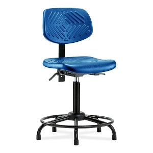 E Com Seating Polyurethane Medium Bench-Height Chairs - Medium Bench-Height Chair, Polyurethane, Round Base, Seat Tilt, Glides, Blue - PMBCH-RT-T1-A0-RG-BLU