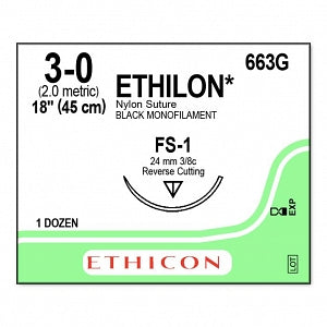 Ethicon Nonabsorbable Suture - SUTURE, PLIABILIZED, MONO, BLK, 3/0, 18, FS, VA - 663G