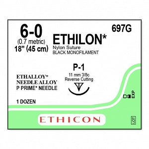 Ethicon Nonabsorbable Suture - SUTURE, PLIABILIZED, MONO, BLK, 6/0, P-1, VA - 697G