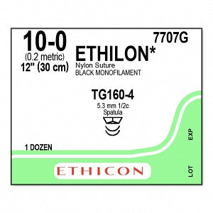 Ethicon Ethilon Nylon Sutures - SUTURE, ETHILON, MONO, BLK, 10/0, 12, TG160, VA - 7707G