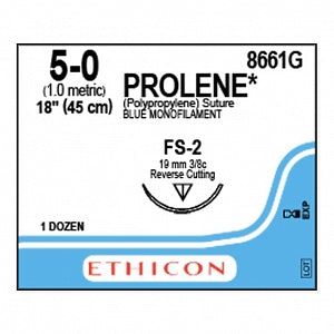 Ethicon Prolene Blue Needled Sutures - SUTURE, PROLENE, MONO, BLUE, 5/0, 18, FS-2, VA - 8661G