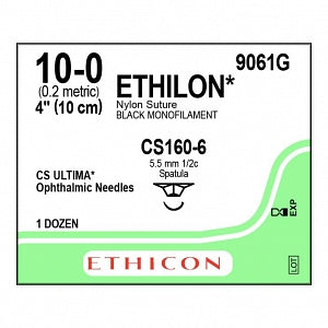 Ethicon Ethilon Nylon Sutures - SUTURE, ETHILON, MONO, BLK, 10/0, 4, 160-6, VA - 9061G