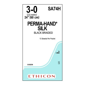 Ethicon Perma-Hand Black Silk Sutures - SUTURE, PERMA-HAND, 3/0, 13-24, BLK, BRDED, VA - SA74H