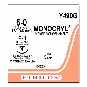 Ethicon Monocryl Plus Undyed Poliglecaprone 25 Sutures - SUTURE, 5/0 18 MONOCRYL UND MONO, VA - Y490G