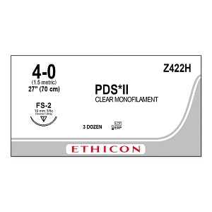 Ethicon PDS II Undyed Monofilament Suture - SUTURE, 4/0 27 PDS II CLR MONO FS, VA - Z422H