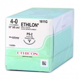 Ethicon Precision Point Nonabsorbable Nylon Surgical Monofilament Suture - Precision Point Nonabsorbable Nylon Surgical Monofilament Suture, Undyed, 4/0, 18", PS-2 Needle - 1611G
