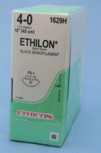 Ethicon Reverse Cutting Ethilon Sutures - Black Ethilon 4-0 FS-1 18" Suture - 1629H