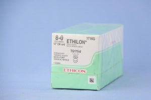 Ethicon Micropoint Spatula Ethilon Nonabsorbable Sutures - Ethilon Monofilament Suture, Black, 12", Size 8/0, TG175-8 Needle - 1716G