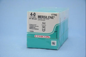 Ethicon Sabreloc Spatula Mersilene Nonabsorbable Suture - Mersilene Suture, 18", White, S-2 Needle, Size 4/0 - 1779G