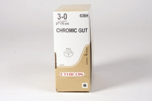 Ethicon Reverse-Cutting Chromic Gut Absorbable Sutures - Brown Chromic Gut 3-0 FS-2 27" Suture - 636H