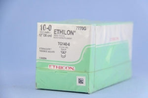 Ethicon Micropoint Spatula Ethilon Nonabsorbable Sutures - Ethilon Monofilament Suture, Black, 12", Size 10/0, TG140-6 Needle, Double Armed - 7770G
