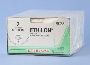 Ethicon Ethilon Taper Point Sutures - Ethilon Monofilament Suture, Black, 60", Size 2, TP-1 Needle - 825G