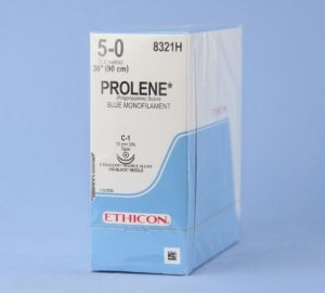 Ethicon Prolene Sutures with Hemo-Seal - PROLENE Polypropylene Monofilament Suture, Double-Armed Visi-Black, Blue, C-1 Needle, Size 5-0, 36" - 8321H