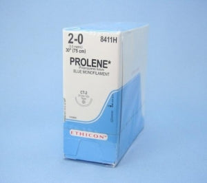 Ethicon Prolene Sutures with Hemo-Seal - PROLENE Polypropylene Monofilament Suture, Blue, CT-2 Needle, Size 2-0, 30" - 8411H
