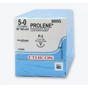Ethicon Precision Point Prolene Nonabsorbable Sutures - Undyed Single Armed Nonabsorbable Monofilament Prolene 5-0 P-3 18" Suture - 8605G