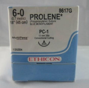 Ethicon PROLENE Precision Cosmetic Sutures - Prolene Monofilament Suture, Blue, Suture Size 6-0, Length 18", PC-1 Needle - 8617G