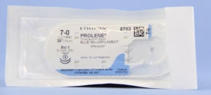 Ethicon Prolene Sutures with Hemo-Seal - PROLENE Polypropylene Monofilament Suture, Blue, Double-Armed, BV-1 Needle, Size 7-0, 30" - 8703H