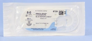 Ethicon Prolene Sutures with Hemo-Seal - PROLENE Polypropylene Monofilament Suture, Blue, Double-Armed, BV-1 Needle, Size 6-0, 30" - 8709H