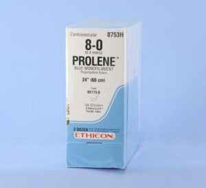 Ethicon Prolene Sutures with Hemo-Seal - PROLENE Polypropylene Monofilament Suture, Blue, Double-Armed, BV175-8 Needle, Size 8-0, 24" - 8753H