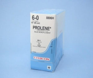 Ethicon Prolene Sutures with Hemo-Seal - PROLENE Polypropylene Monofilament Suture, Blue, Double-Armed, BV-1 Needle, Size 6-0, 18" - 8806H