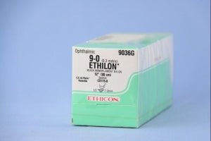 Ethicon Ultima Spatula Ethilon Sutures - Ethilon Monofilament Suture, Black, 12", Size 9/0, CS175-8 Needle - 9036G