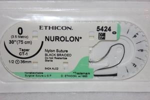 Ethicon Nurolon Nonabsorbable Sutures - Nurolon Suture, 8-18", Black, CT-1 Needle, Size 1 - C520D