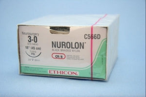Ethicon Nurolon Nonabsorbable Nylon Sutures - Nurolon Suture, 8-18", Black, FSL Needle, Size 3/0 - C566D