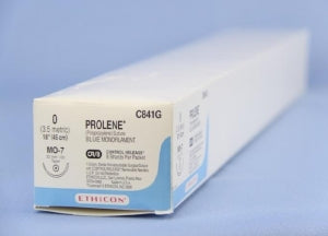 Ethicon Prolene Sutures with Hemo-Seal - PROLENE Polypropylene Monofilament Suture, Black, MO-7 Needle, Size 0, 8"-18" - C841G