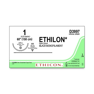 Ethicon Nonabsorbable Suture - Ethilon Suture, Double Arm, Black, KS, Size CT-1, 60" - D3997