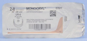 Ethicon Monocryl Suture - Monocryl Suture, Undyed, Size 2-0, 36", Double Arm, UR-6 Needle - D7611