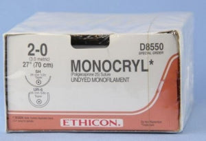 Ethicon Monocryl Suture - Monocryl Suture, Undyed, Size 2-0, 27", D-Special, Double Arm, SH and UR-6 Needles - D8550