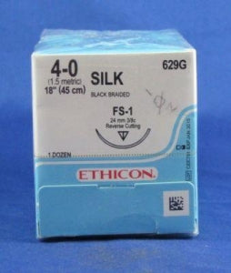 Ethicon Perma-Hand Silk Braided Sutures - Perma-Hand Silk Black Braided Suture with 36 mm 1/2 Circle Taper Point CT-1 Needle, 30" Long, Size 0 - D9659