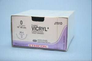 Ethicon Taper Point Vicryl Synthetic Absorbable Sutures - Violet Coated Vicryl 0 MO-4 8-18" Suture - J701D