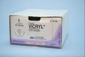 Ethicon Taper Point Vicryl Synthetic Absorbable Sutures - Violet Coated Vicryl 1 CT-1 Taper 18" Suture - J741D